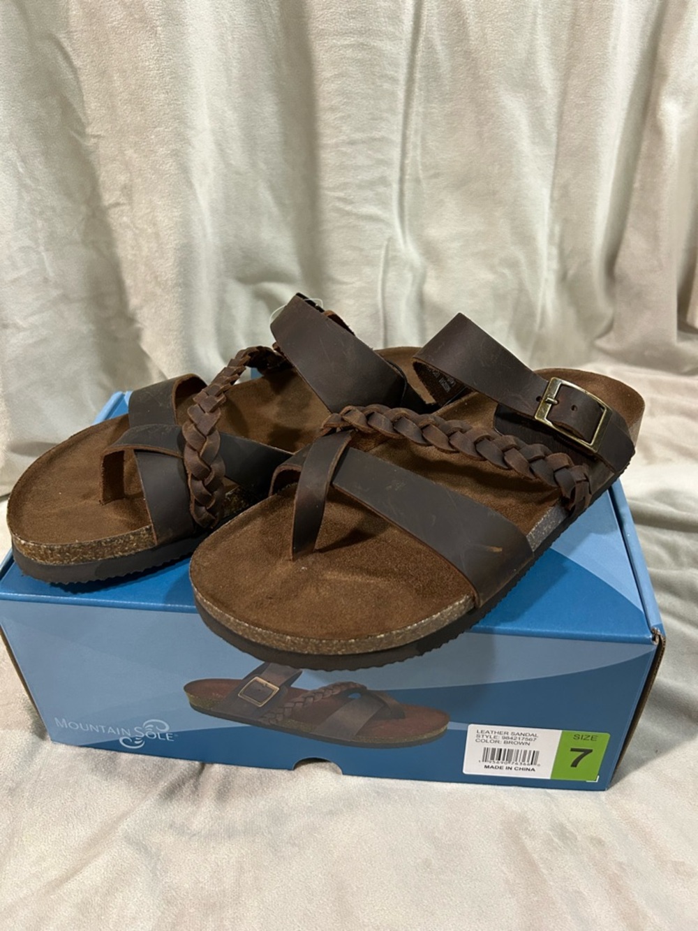 Brown Braided Leather Slide Sandals - Picture 2 of 4